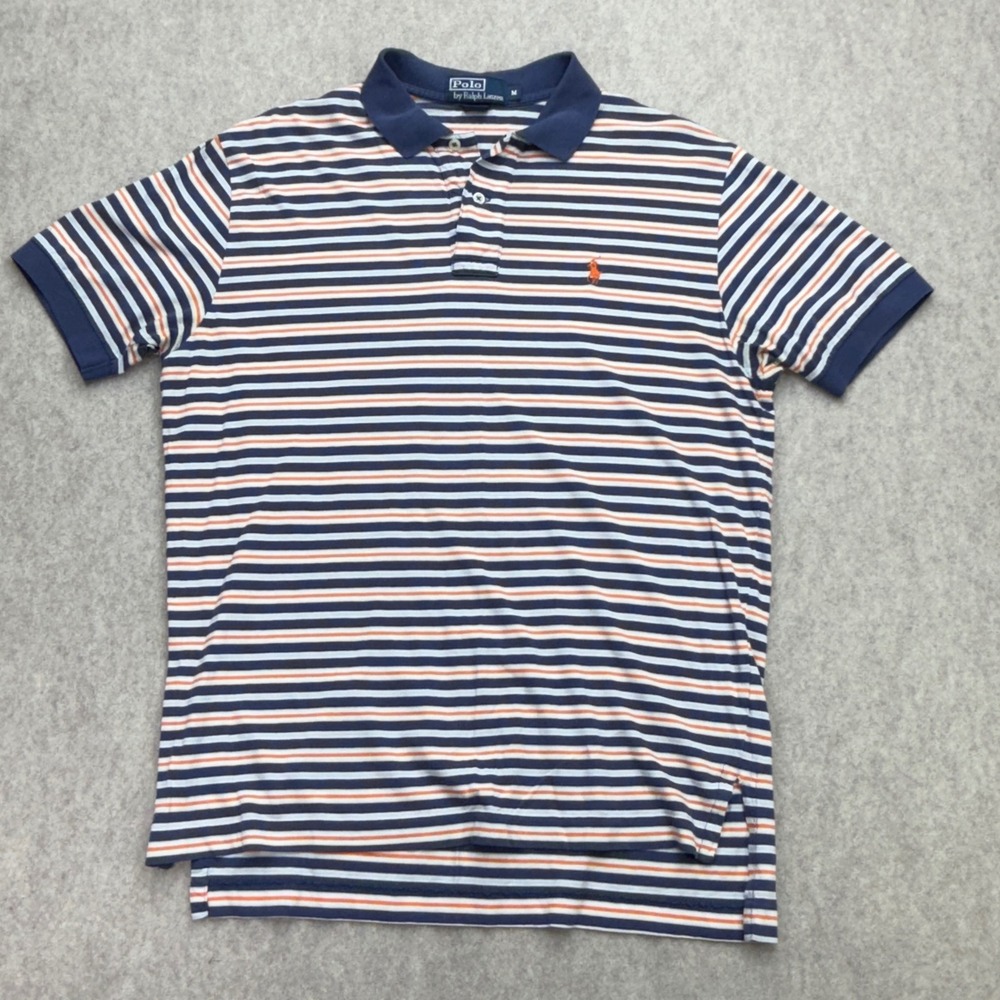 Polo Ralph Lauren Shirt Men M Blue Orange Stripe Preppy Academia Coastal Classic